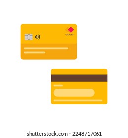 Gold credit card, two sides. Vector flat style illustration. 