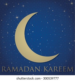 Gold crescent moon "Ramadan Kareem" (Generous Ramadan) card in vector format.
