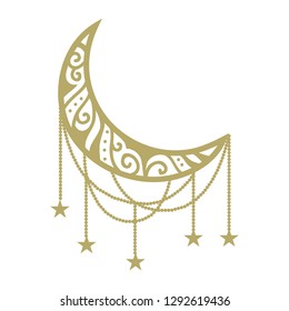 gold crescent moon and stars. logo icon