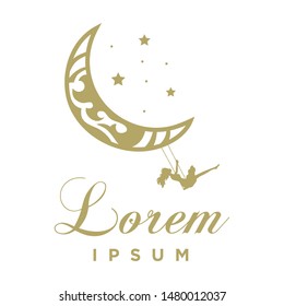 gold crescent moon swing, vector logo template