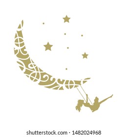 gold crescent moon swing, vector logo template