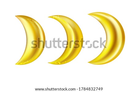 Gold crescent realistic icon set isolated on white background.Vector.