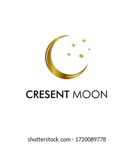 gold cresent moon with star vector illustration