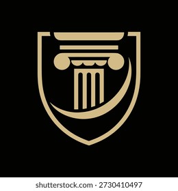 Logotipo com coluna e escudo dourado