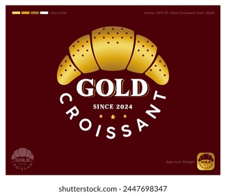 Gold Croissant emblem. Identity. Text  and gold croissant into a circle.