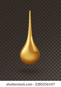 Gold crome drop isolated on transparent background. Blob of self tanning cream, gold sun body lotion or serum. Sunscreen product bronze droplet