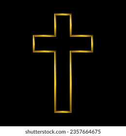 Gold cross, spirituality, holy icon in golden metallic thin lines