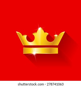 Gold crow flat style isolated on red background