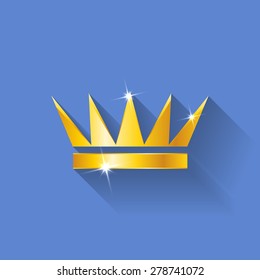 Gold crow flat style isolated on purple background