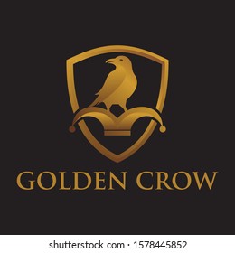 gold crow shield logo icon vector