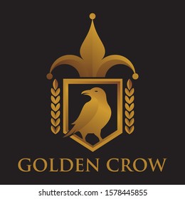 gold crow shield logo icon vector