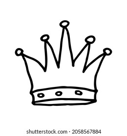 Gold Crown adorned with precious stones in doodle style. Hand drawn illustration.