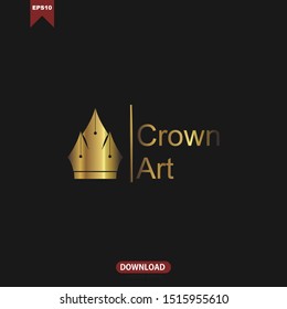 Gold crown art logo design. pen, crown icon