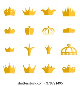 Gold crown clip art vector set. King or queen crowns flat style icons.