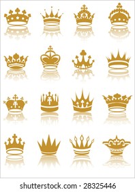 Gold crown collection vector illustration