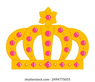 Gold Crown. Coronal headdress of the king and queen. Jewels of the monarch, royal luxury coronation. Vector illustration