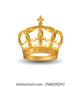 Gold crown with diamonds on a white background. Vector image.