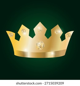 Una corona de oro con diamantes. Dibujo de Vector de joyas en forma de corona decorada con piedras. Sobre un fondo oscuro.
