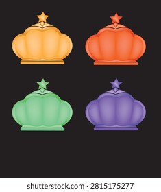 A gold crown displayed in isolation. A vector cartoon illustration of a lavish piece of royal jewelry, serving as an element of a king's or queen's costume and a symbol of monarchical power.