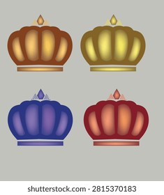 A gold crown displayed in isolation. A vector cartoon illustration of a lavish piece of royal jewelry, serving as an element of a king's or queen's costume and a symbol of monarchical power.