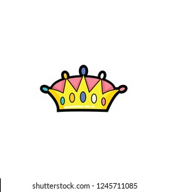 gold crown encrusted with rubies, emeralds and diamonds. Flat style vector illustration isolated on white background. Crown filled outline icon, line vector sign