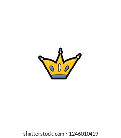 gold crown encrusted with rubies, emeralds and diamonds. Flat style vector illustration isolated on white background. Crown filled outline icon, line vector sign