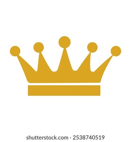 A gold crown with five points. It is yellow and has a gold color