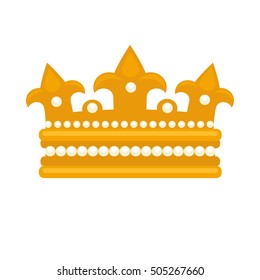 Ícones planos dourados. Ilustração isolada por vetor. Rei ou rainha real, princesa coroa. Prêmios para os vencedores.