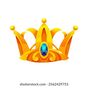 Gold crown of gold with gemstones and precious diamonds. Vector isolated coronet for queen or king, tiara for princess or jewelry for prince. Kingdom monarch power and authority, antique decor