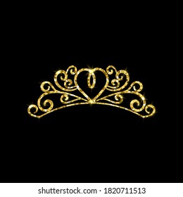 Gold Crown .Glittering Diadem. Golden Tiara Glitter Texture. Princess Crown.Golden Gloss Effect. 