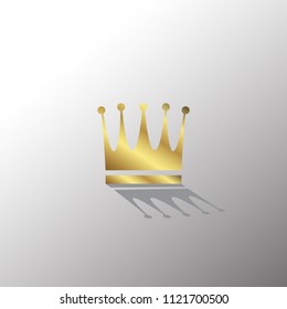 Gold Crown Icon In Flat Style with Shadow. Golden Royal Symbol Diadem with Hard Back Light. Coronation Vector Illustration