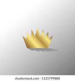 Gold Crown Icon In Flat Style with Shadow. Golden Royal Symbol Diadem with Hard Back Light. Coronation Vector Illustration