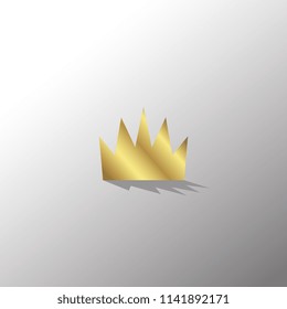 Gold Crown Icon In Flat Style with Shadow. Golden Royal Symbol Diadem with Hard Back Light. Coronation Vector Illustration