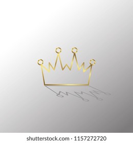 Gold Crown Icon In Flat Style with Shadow. Golden Royal Symbol Diadem with Hard Back Light. Coronation Vector Illustration