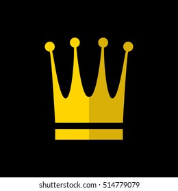 Gold Crown Icon In Flat Style Isolated On Black Background