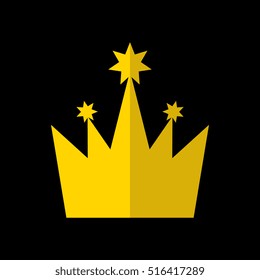 Gold Crown Icon In Flat Style Isolated On Black Background