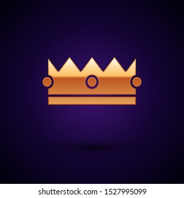 Gold Crown icon isolated on dark blue background.  Vector Illustration