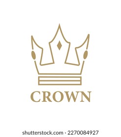 Gold crown icon. Minimalistic creativity and art. Aesthetics and elegance. Majestic knight heraldic symbol. Emblem or logo for company, branding. Cartoon flat vector illustration