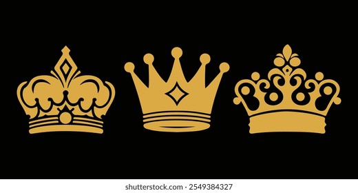 Gold Crown icon set. Collection of crown silhouettes. Gold Crown vector collection, royal luxury symbols. Crown icon set.