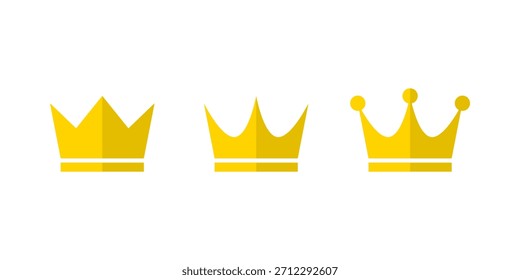 Gold crown icon set in flat style. Royalty, luxury, and premium award symbol