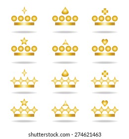 gold crown icon set on white background vector