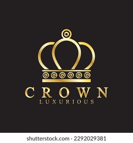 Gold crown icons. Queen king golden crowns luxury Logo Design Vector on black background