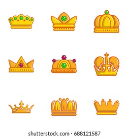 Gold crown icons set. Flat set of 9 gold crown vector icons for web isolated on white background