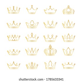 Gold crown icons set isolated on white background. Illustration vector.