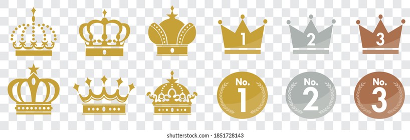 Gold Crown Icons Set Vector