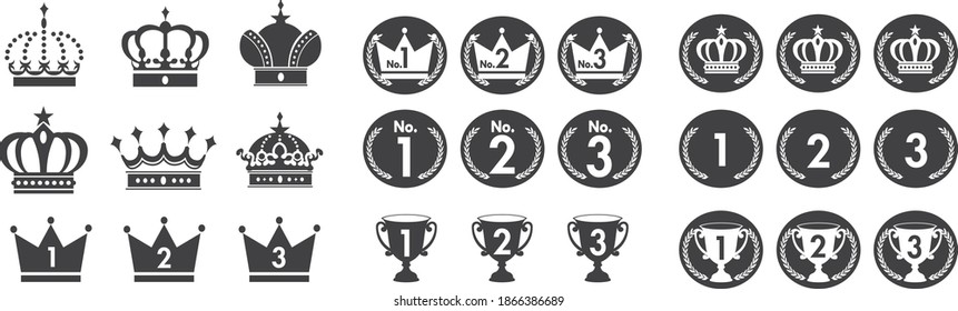 Gold Crown Icons Set Vector