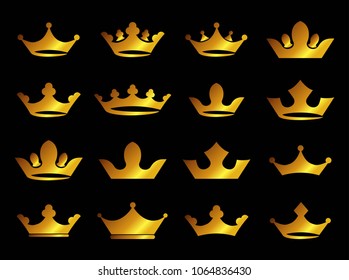 Gold crown icons vector set