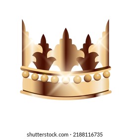 Gold crown isolated on white backgrounds. Realistic vintage royal crown for king or queen. Royalty symbol. Vector illustration for vip card, luxury design, premium	