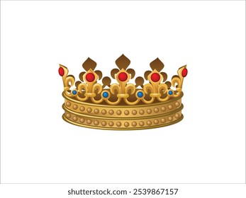 Gold Crown Isolated on White Background. Gold Crown with Jewels and Red Velvet, Isolated on a White Background. Gold Crown Isolated with Jewels and Red Velvet, Elegant Golden Crown on White Background