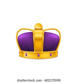 Gold crown, isolated on white background. Realistic royal crown, vector realistic.